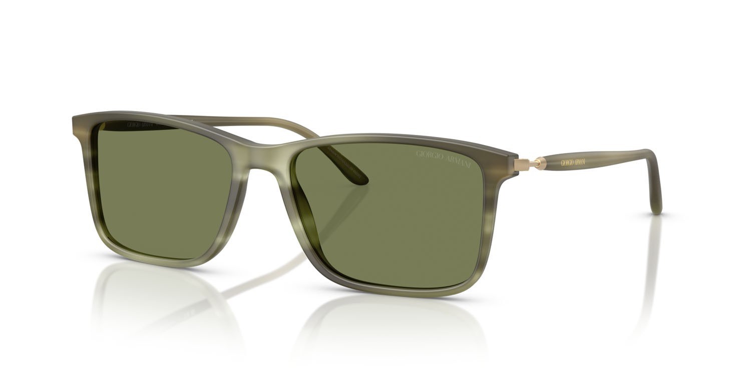 Occhiali da sole Giorgio Armani AR 8218 (61682A) colore verde opaco striato forma rettangolare lenti verde
