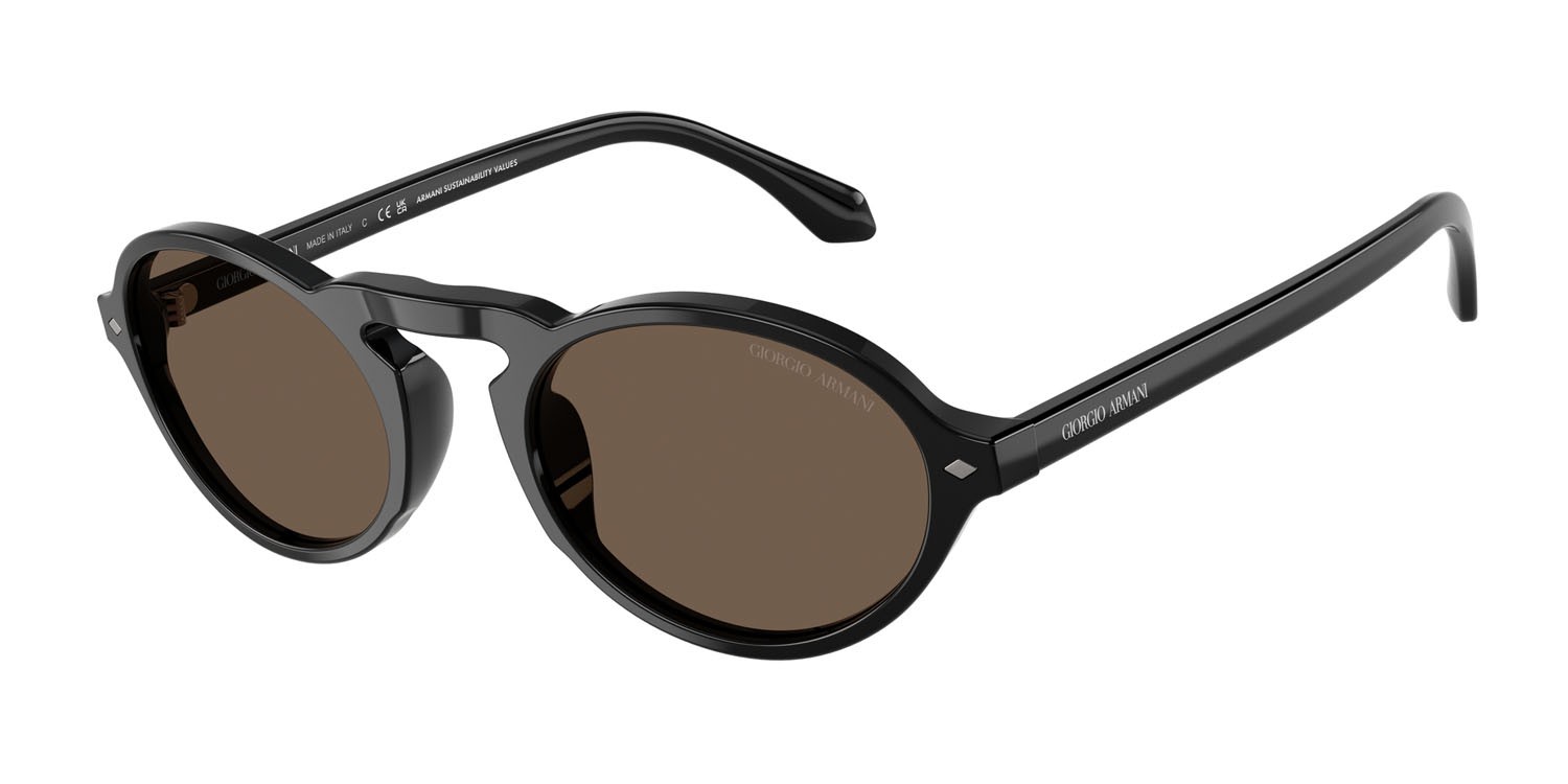 Sunglasses Giorgio Armani AR 8219U (58758T) color nero shape oval lenses marrone scuro