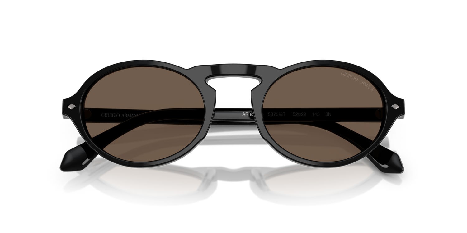 Sunglasses Giorgio Armani AR 8219U (58758T) color nero shape oval lenses marrone scuro