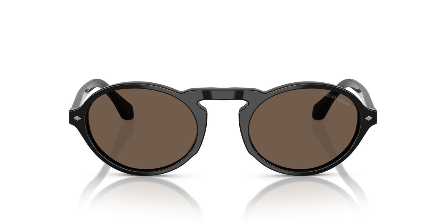 Sunglasses Giorgio Armani AR 8219U (58758T) color nero shape oval lenses marrone scuro
