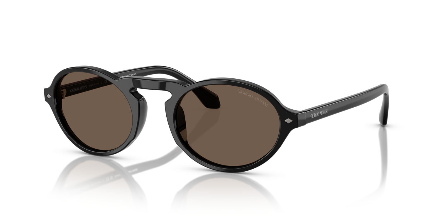 Sunglasses Giorgio Armani AR 8219U (58758T) color nero shape oval lenses marrone scuro