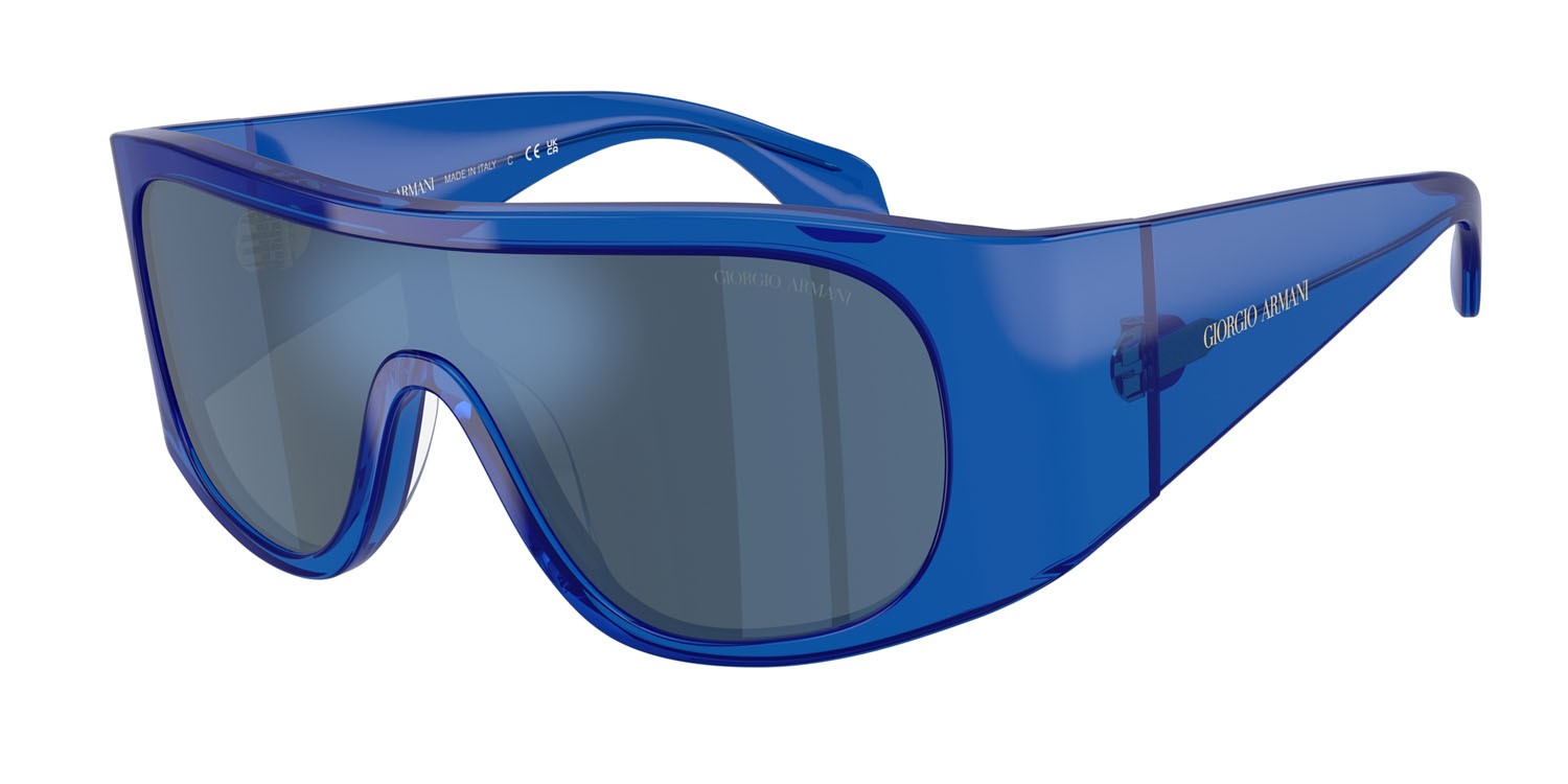 Occhiali da sole Giorgio Armani AR 8222U (619255) colore blu trasparente forma rettangolare lenti blu scuro specchiato blu