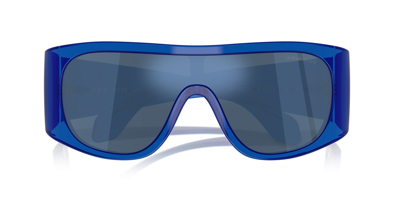 Occhiali da sole Giorgio Armani AR 8222U (619255) colore blu trasparente forma rettangolare lenti blu scuro specchiato blu
