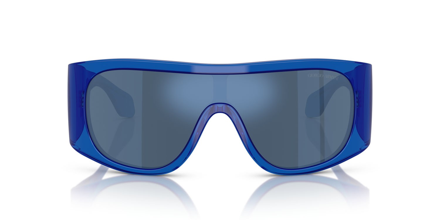 Occhiali da sole Giorgio Armani AR 8222U (619255) colore blu trasparente forma rettangolare lenti blu scuro specchiato blu