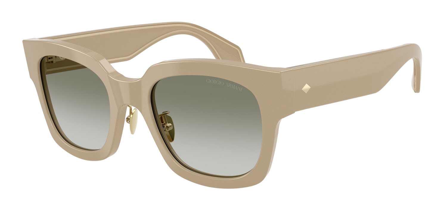Occhiali da sole Giorgio Armani AR 8223 (61618E) colore greige forma quadrato lenti verde sfumato