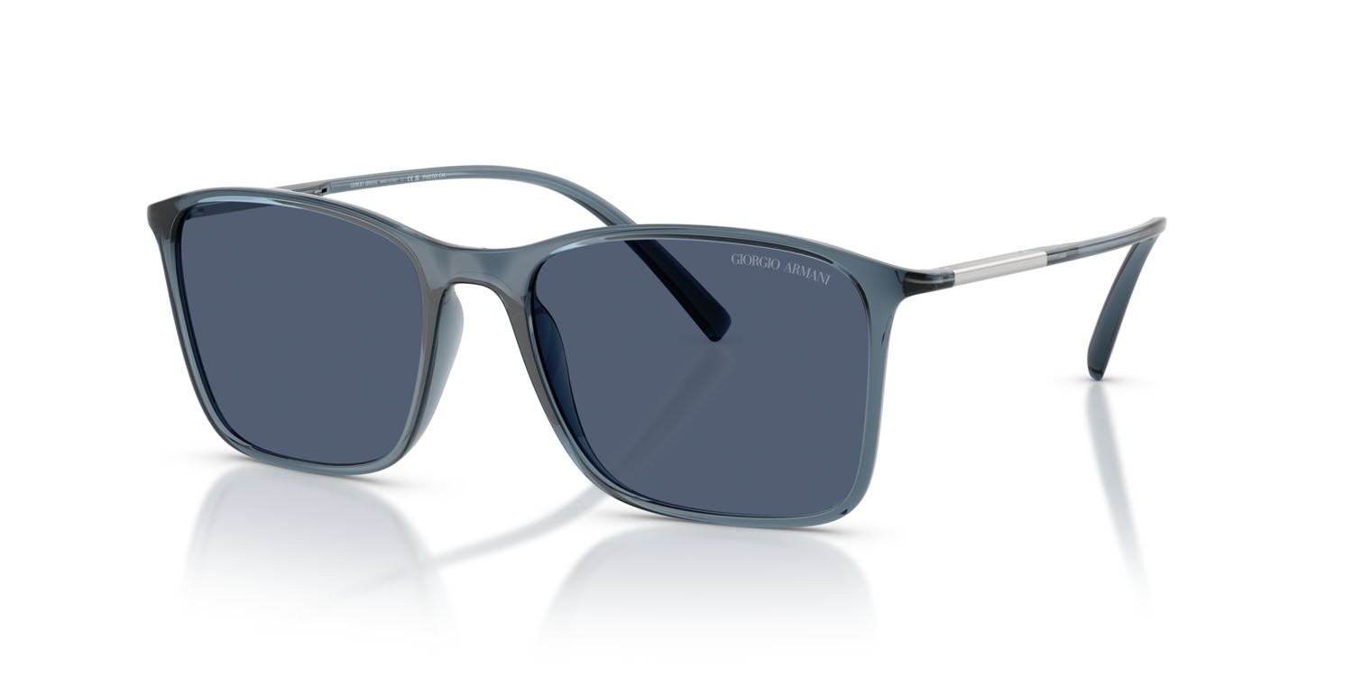Sunglasses Giorgio Armani AR 8231U (6241M3) color blu trasparente shape square lenses grigio fotocromatico