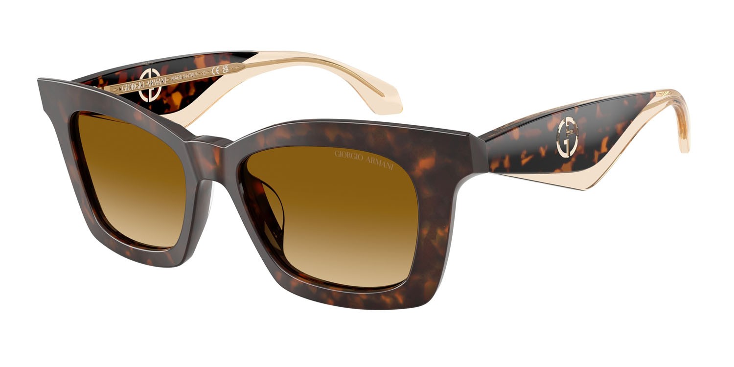 Sunglasses Giorgio Armani AR 8235U (62312L) color havana shape butterfly lenses giallo sfumato marrone chiaro