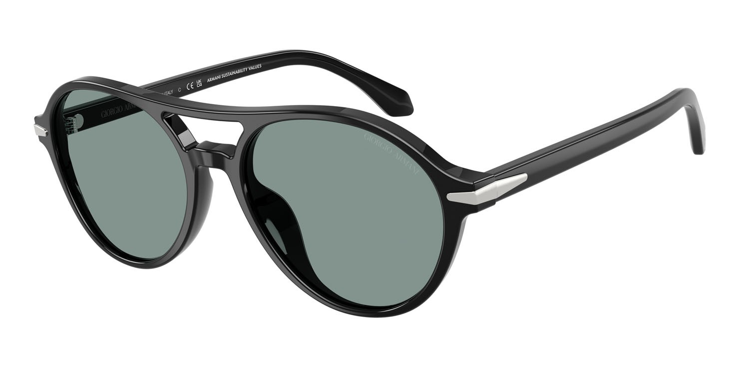 Occhiali da sole Giorgio Armani AR 8236U (507556) colore nero forma rotondo lenti grey vintage blue