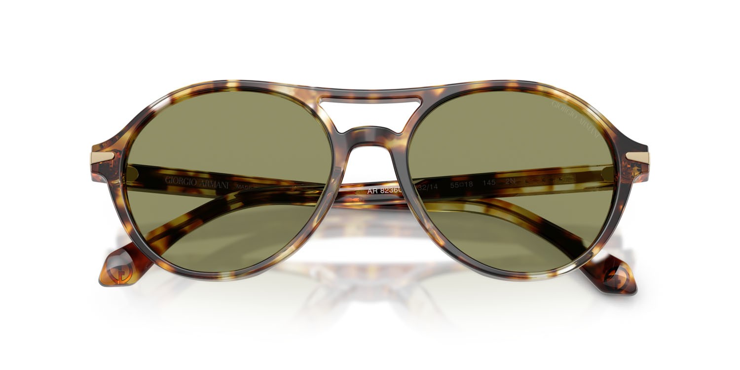 Occhiali da sole Giorgio Armani AR 8236U (623214) colore havana giallo forma rotondo lenti verde