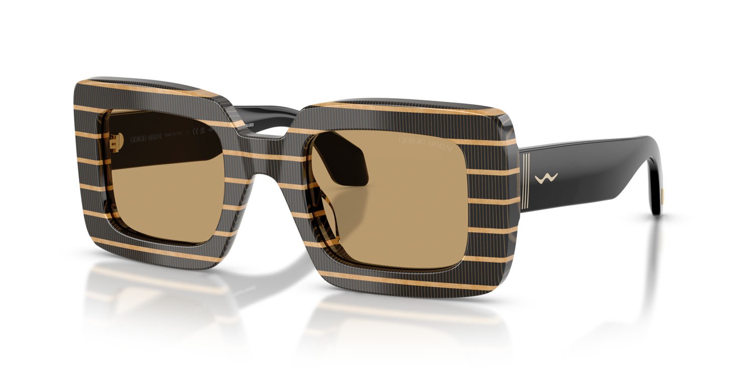 Sunglasses Giorgio Armani AR 8241U (622673) color nero a righe sottili/oro shape square lenses marrone