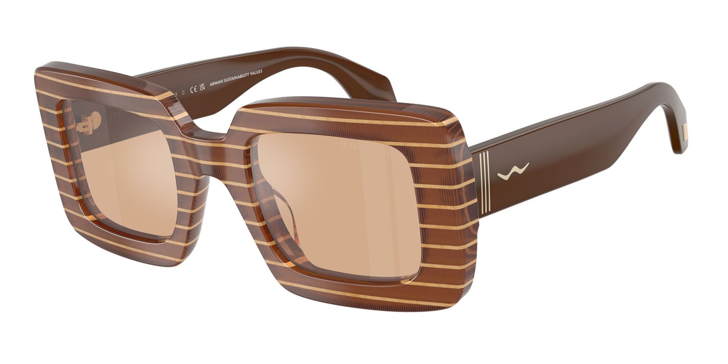 Sunglasses Giorgio Armani AR 8241U (63112S) color pesca striato/oro block shape square lenses arancione a specchio argento