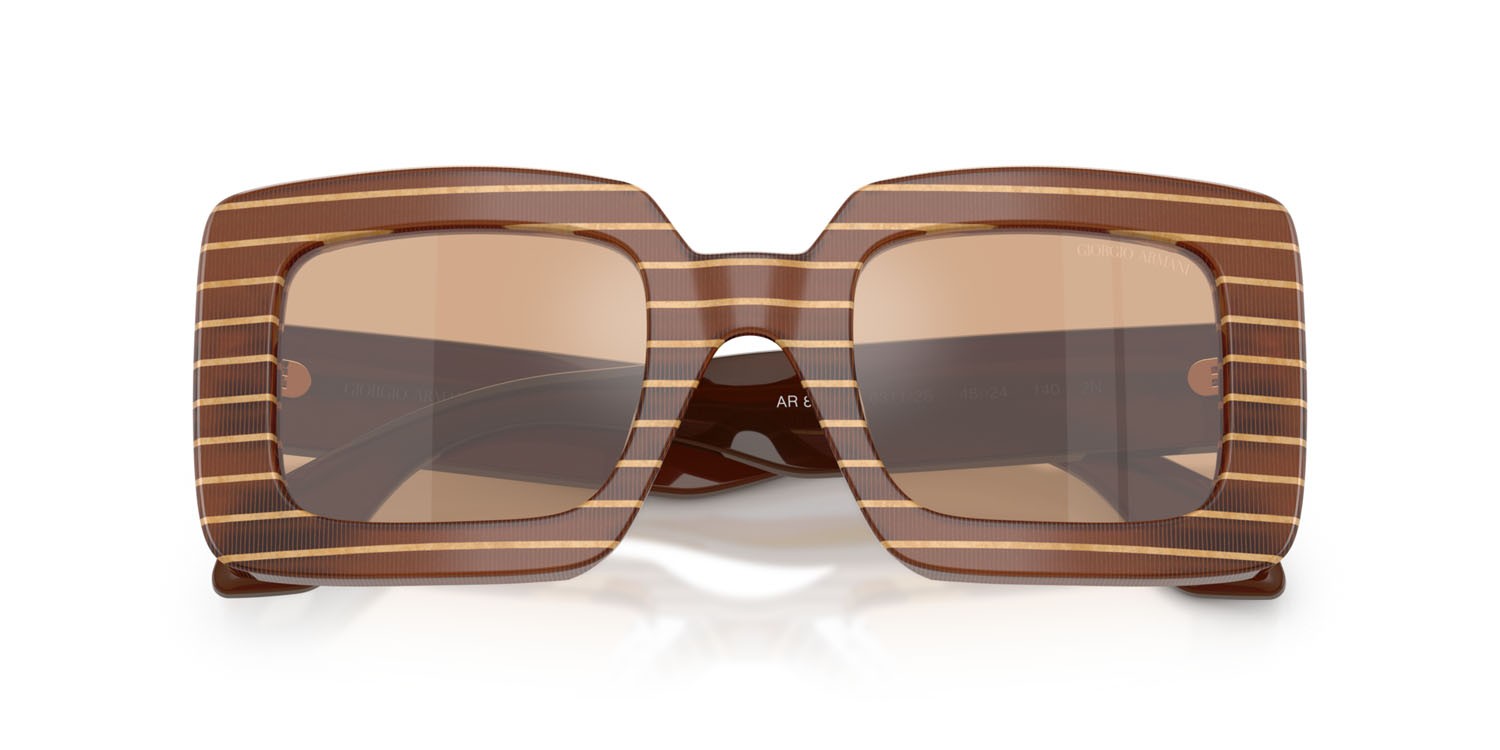 Sunglasses Giorgio Armani AR 8241U (63112S) color pesca striato/oro block shape square lenses arancione a specchio argento