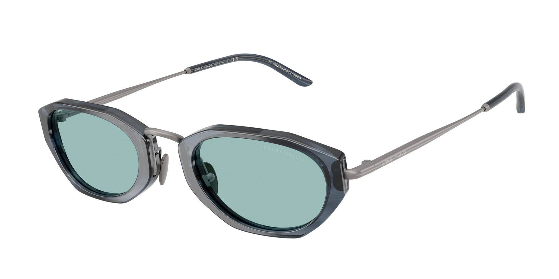 Occhiali da sole Giorgio Armani AR 8242 (630380) colore striped smoke forma irregolare lenti blu