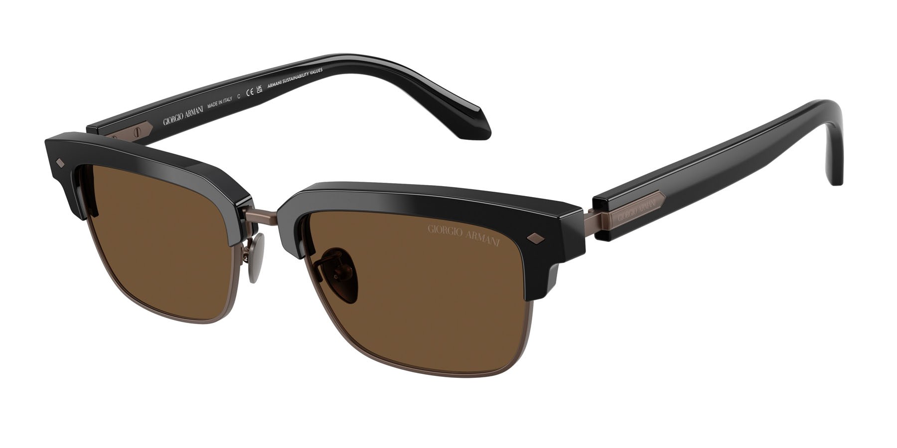 Sunglasses Giorgio Armani AR 8243 (587553) color nero shape rectangle lenses marrone scuro