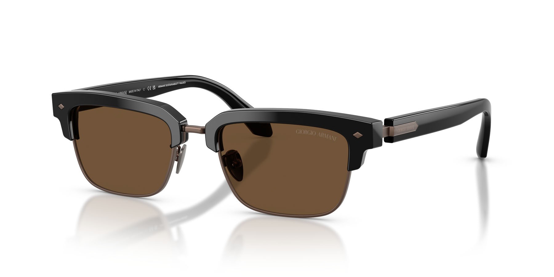 Sunglasses Giorgio Armani AR 8243 (587553) color nero shape rectangle lenses marrone scuro