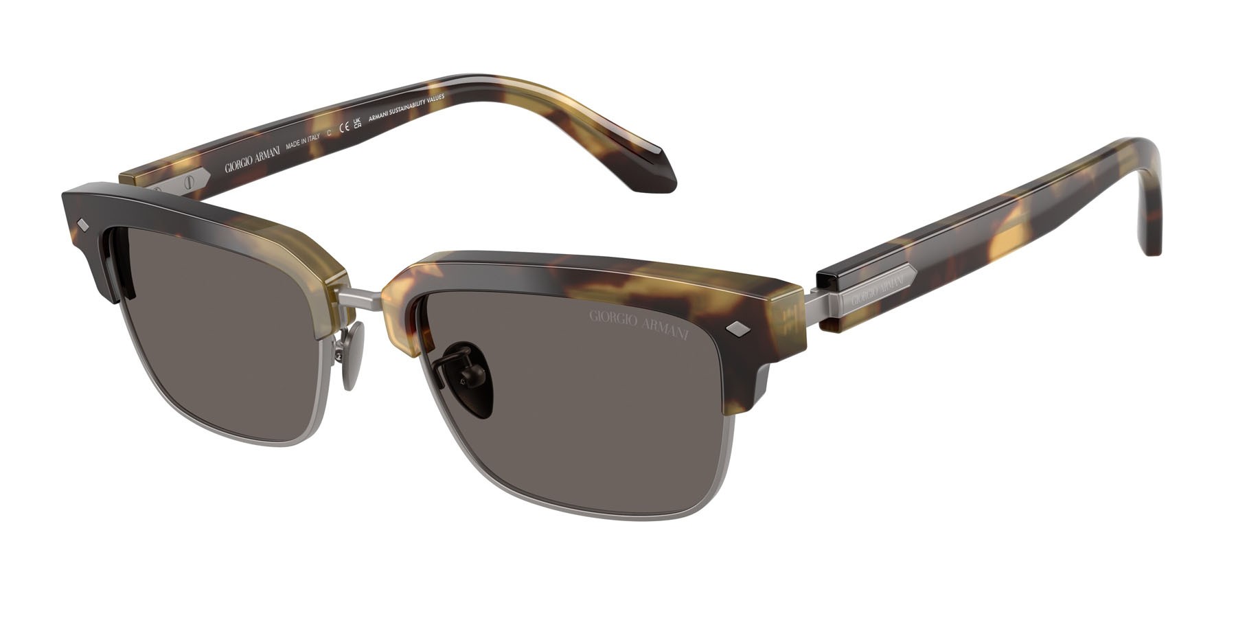 Sunglasses Giorgio Armani AR 8243 (6301B1) color avana giallo marrone shape rectangle lenses grigio scuro