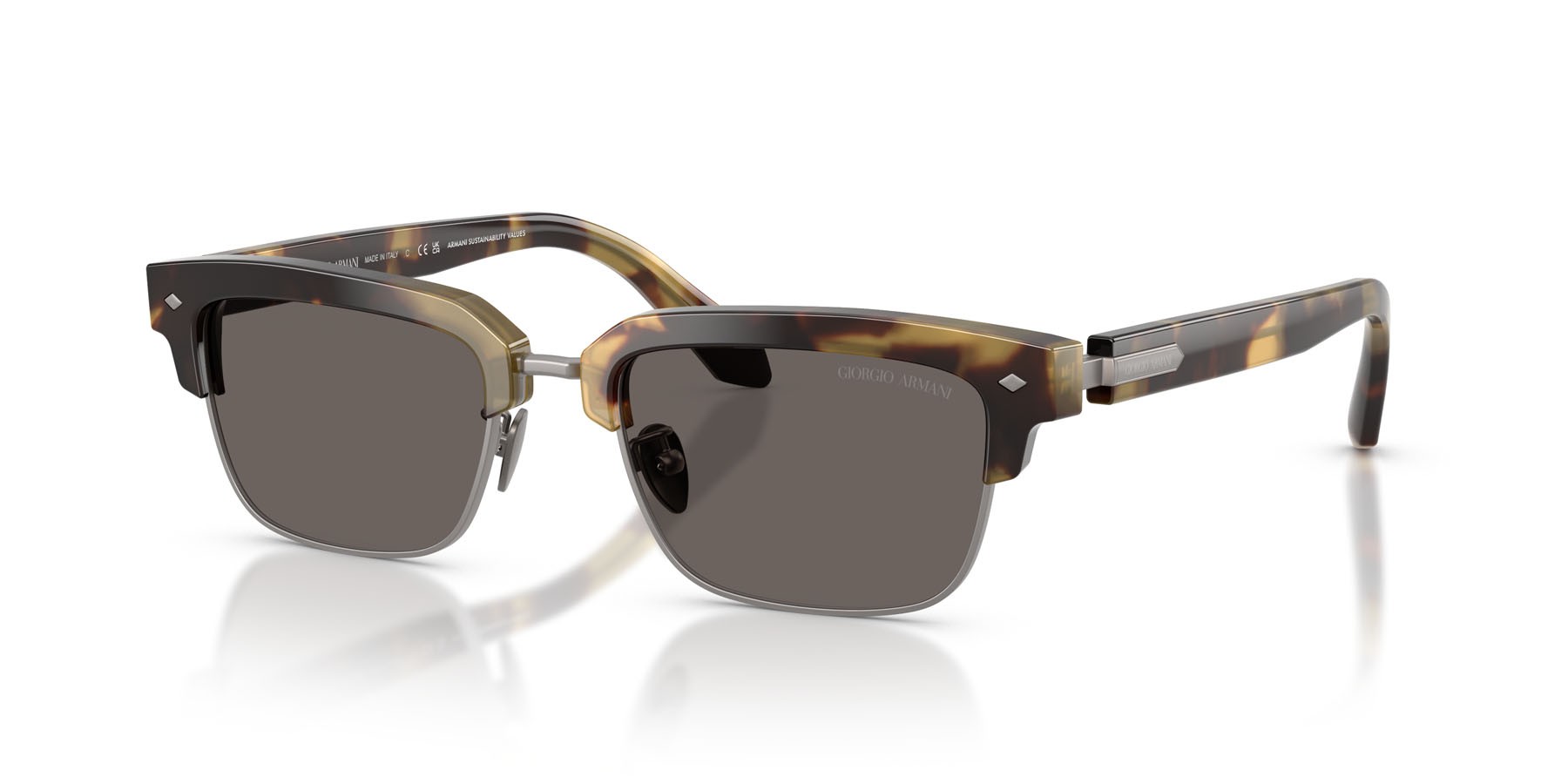 Sunglasses Giorgio Armani AR 8243 (6301B1) color avana giallo marrone shape rectangle lenses grigio scuro