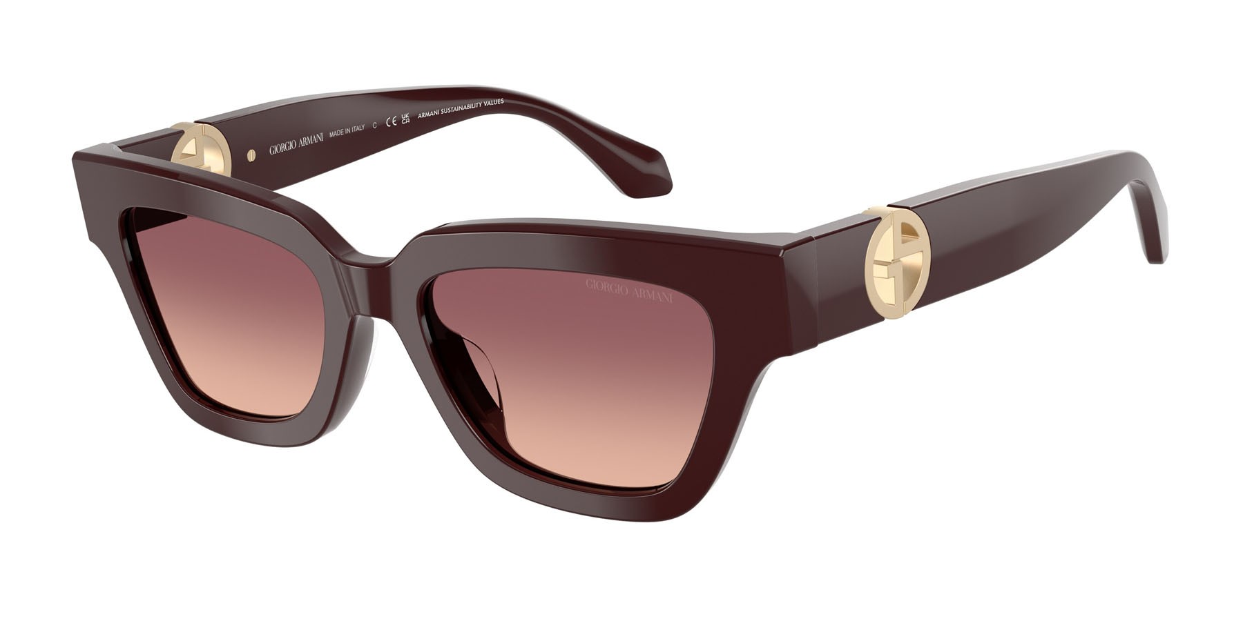 Sunglasses Giorgio Armani AR 8246U (63088D) color bordeaux shape cat eye lenses rosa sfumato viola