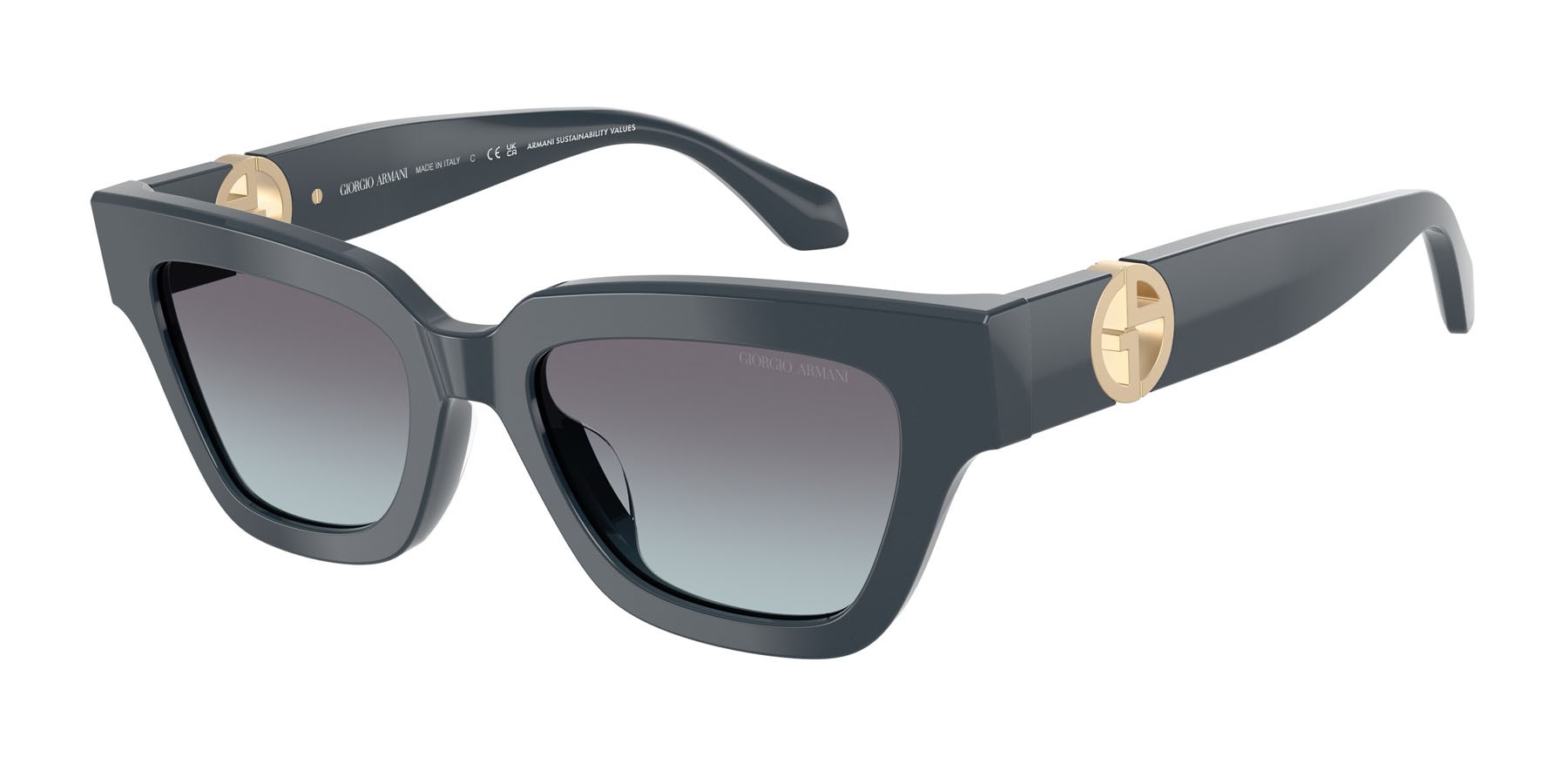 Sunglasses Giorgio Armani AR 8246U (630919) color blu polvere shape cat eye lenses blu sfumato