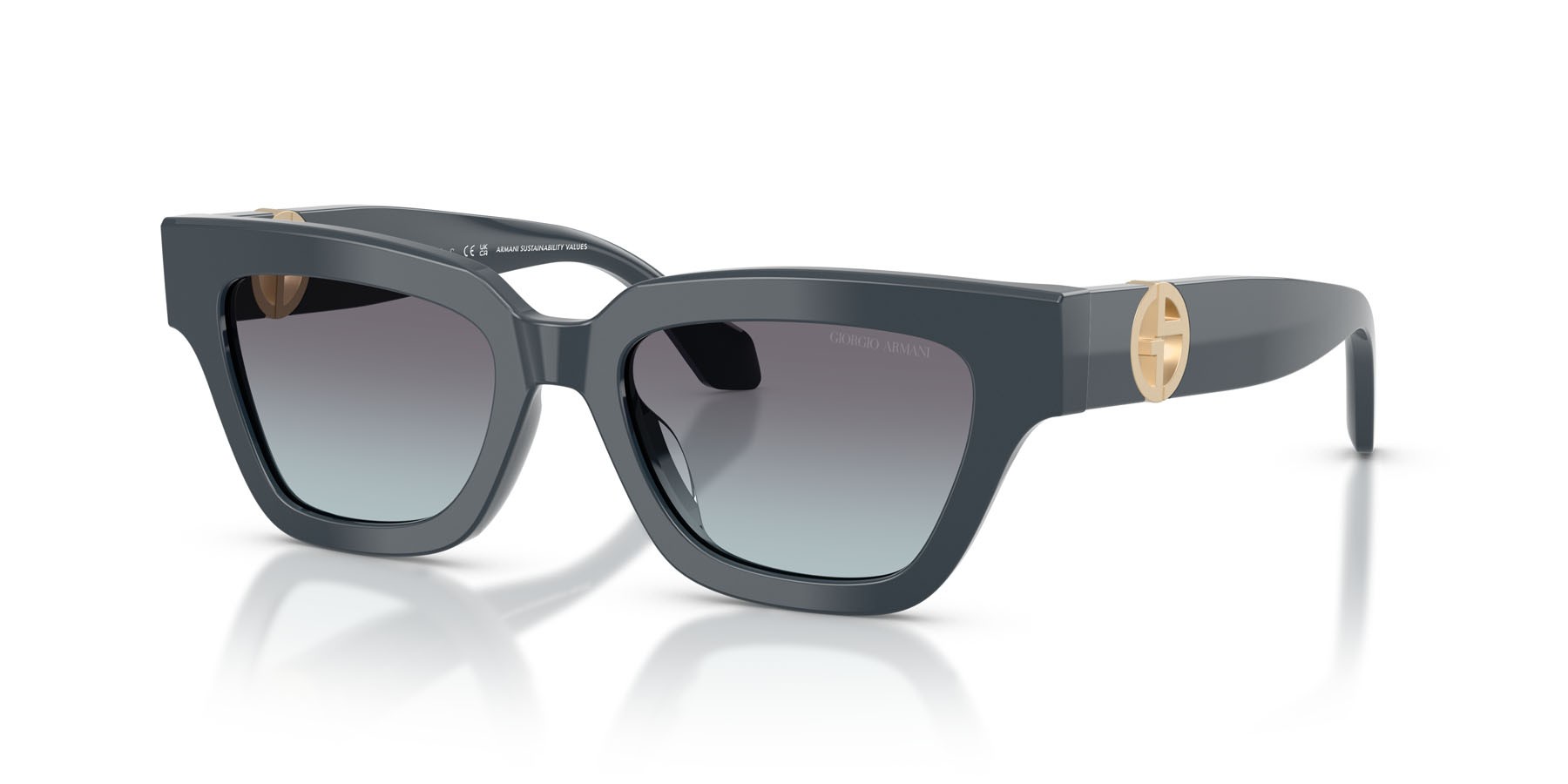 Sunglasses Giorgio Armani AR 8246U (630919) color blu polvere shape cat eye lenses blu sfumato