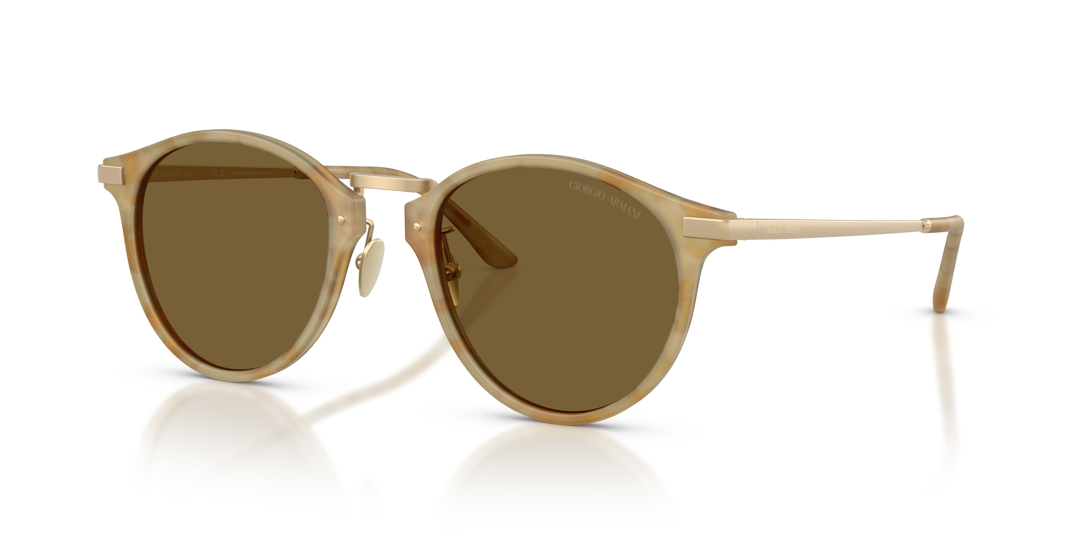 Occhiali da sole Giorgio Armani AR 8250 (630073) colore havana beige forma pantos lenti marrone scuro