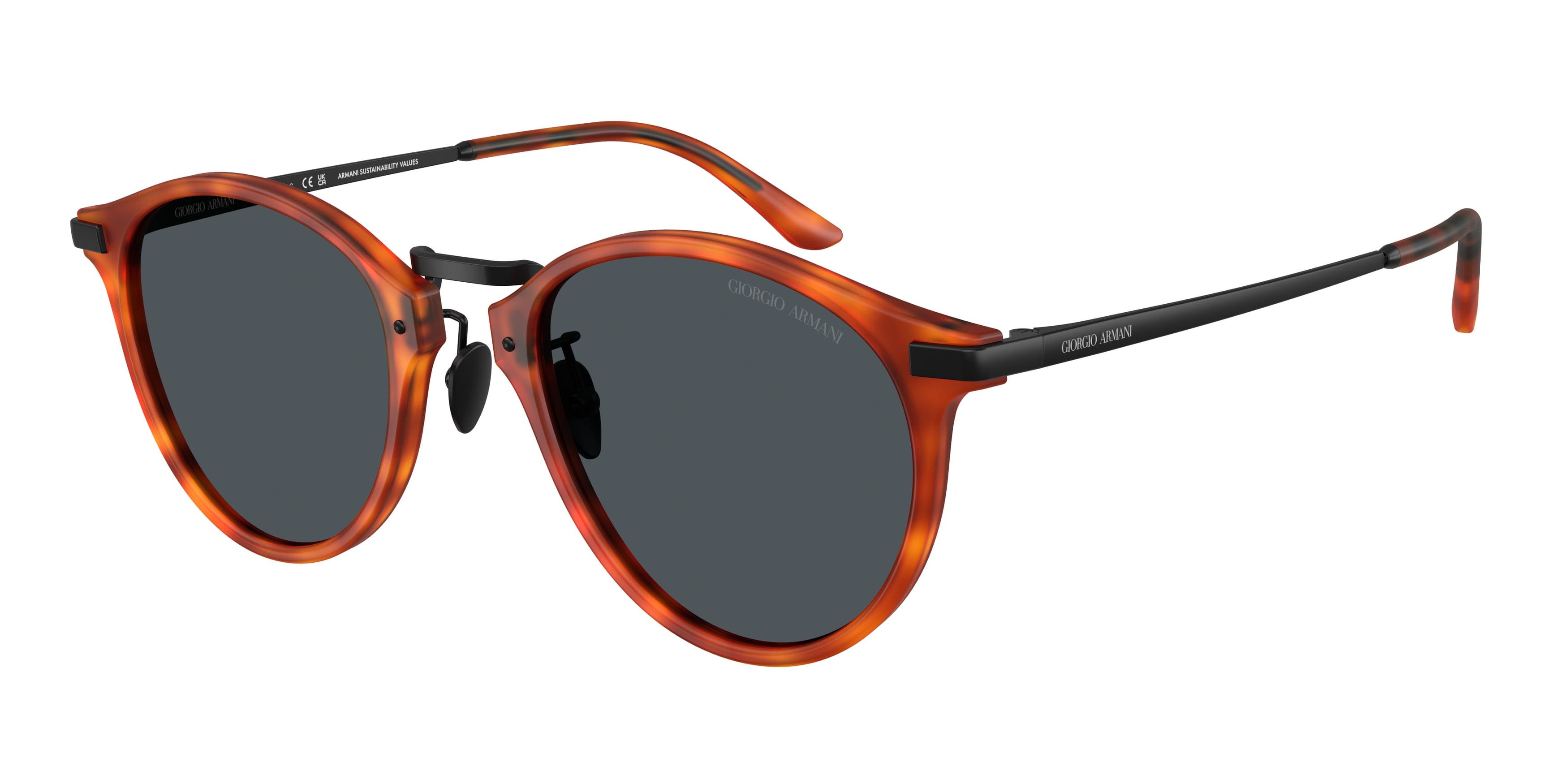 Occhiali da sole Giorgio Armani AR 8250 (6404R5) colore marrone tartarugato forma pantos lenti blu