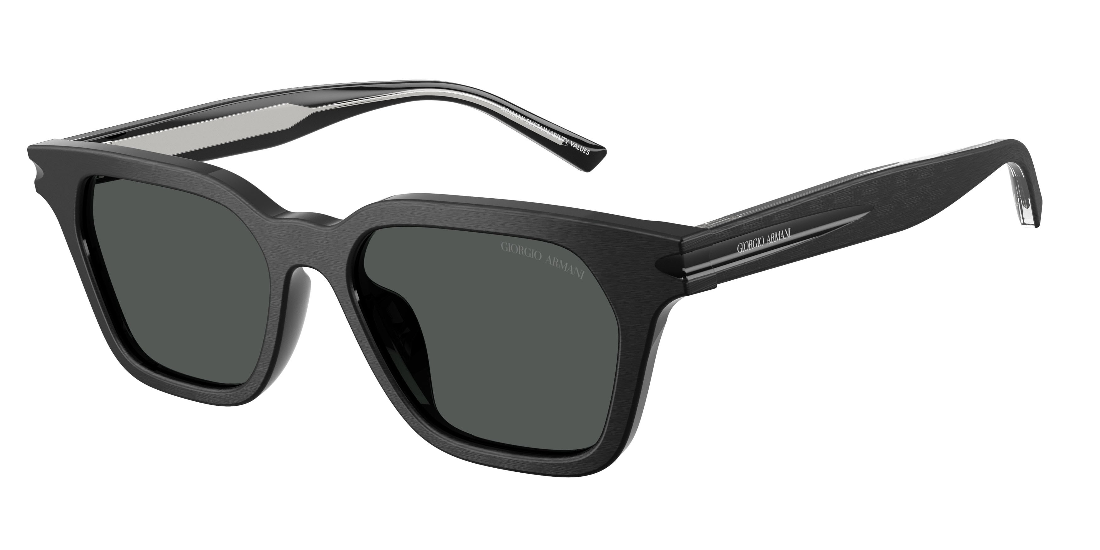 Occhiali da sole Giorgio Armani AR 8251U (500987) colore nero spazzolato forma quadrato lenti grigio scuro