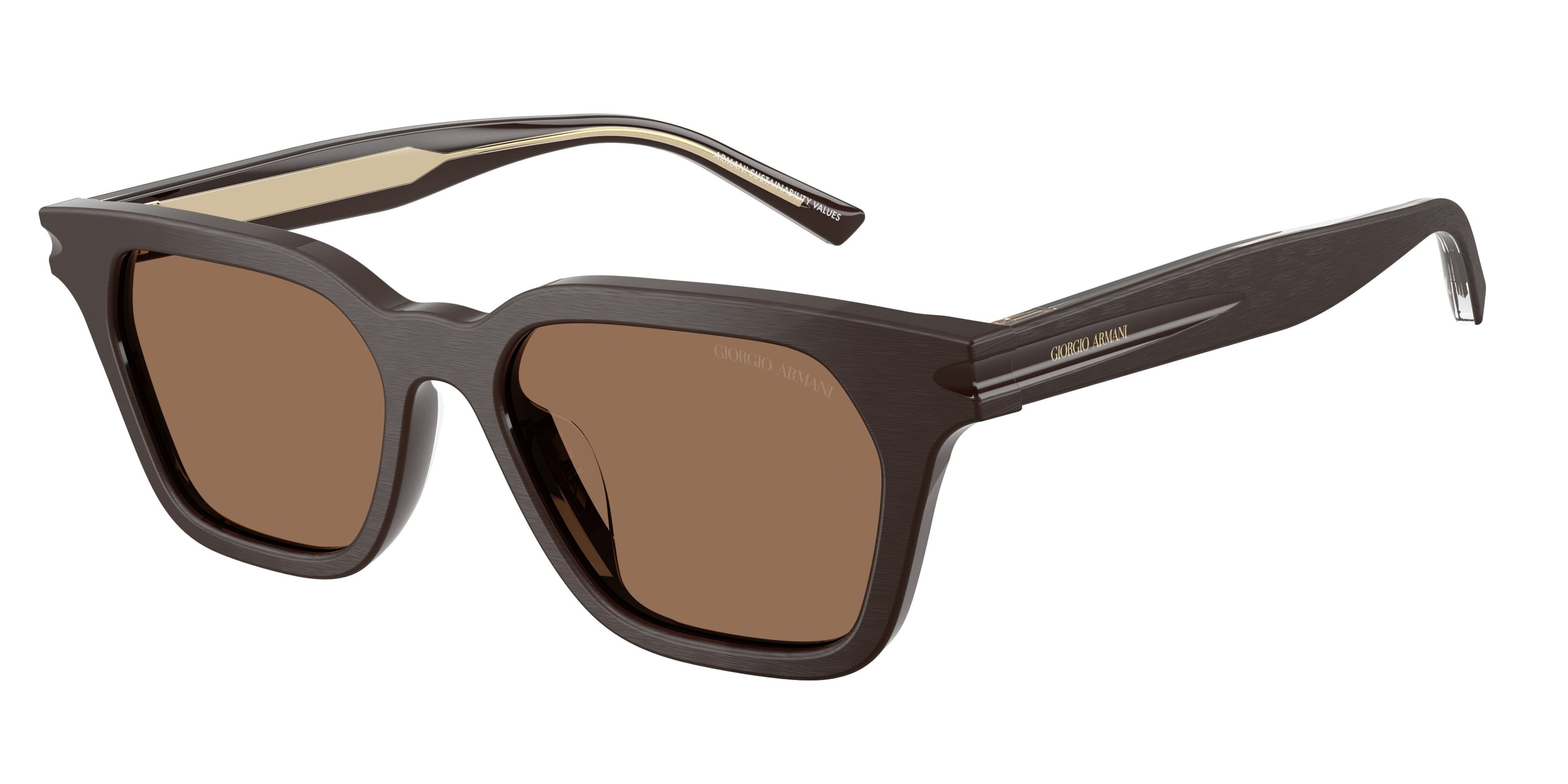Sunglasses Giorgio Armani AR 8251U (640273) color marrone spazzolato shape square lenses marrone scuro