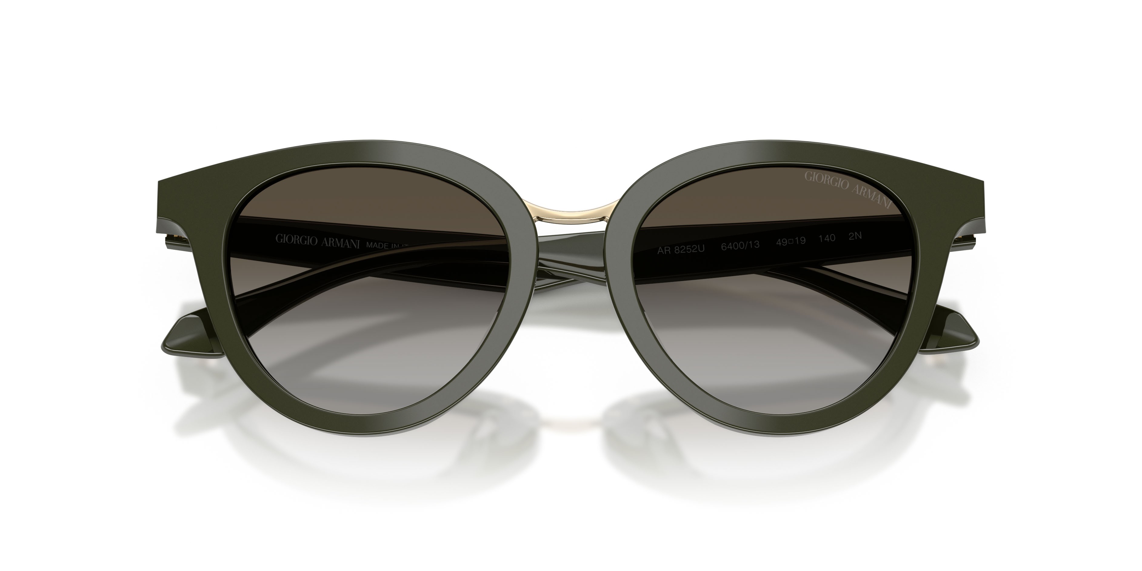 Sunglasses Giorgio Armani AR 8252U (640013) color verde shape round lenses grigio sfumato marrone