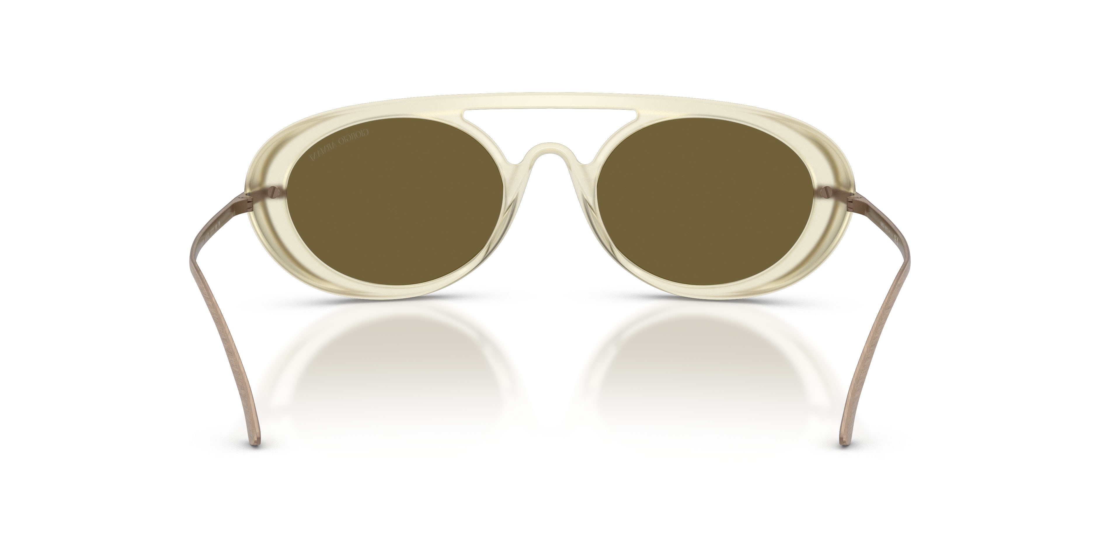 Occhiali da sole Giorgio Armani AR 8256 (6409O8) colore giallo chiaro trasparente forma ovale lenti verde oliva specchiato oro