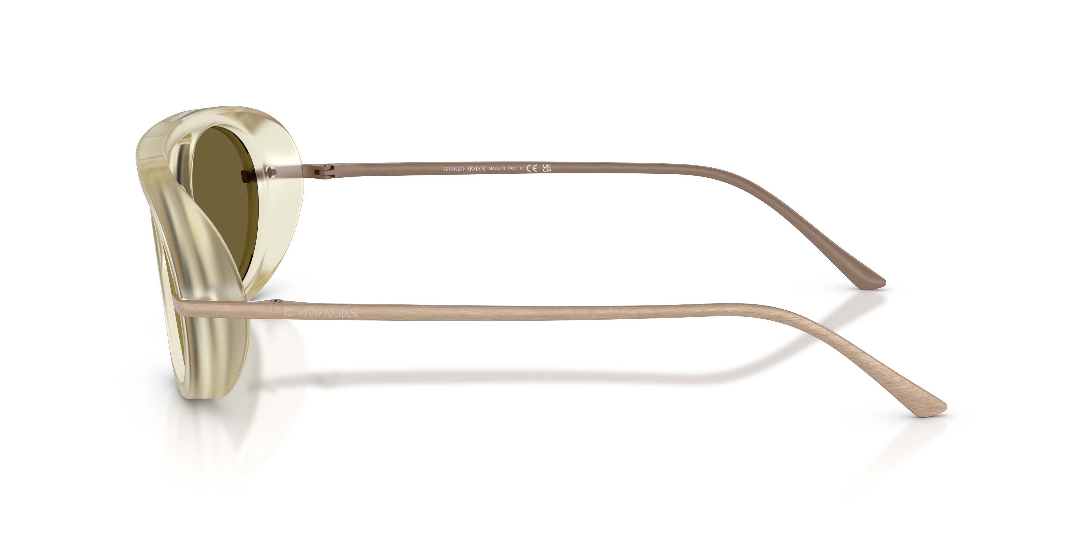 Occhiali da sole Giorgio Armani AR 8256 (6409O8) colore giallo chiaro trasparente forma ovale lenti verde oliva specchiato oro