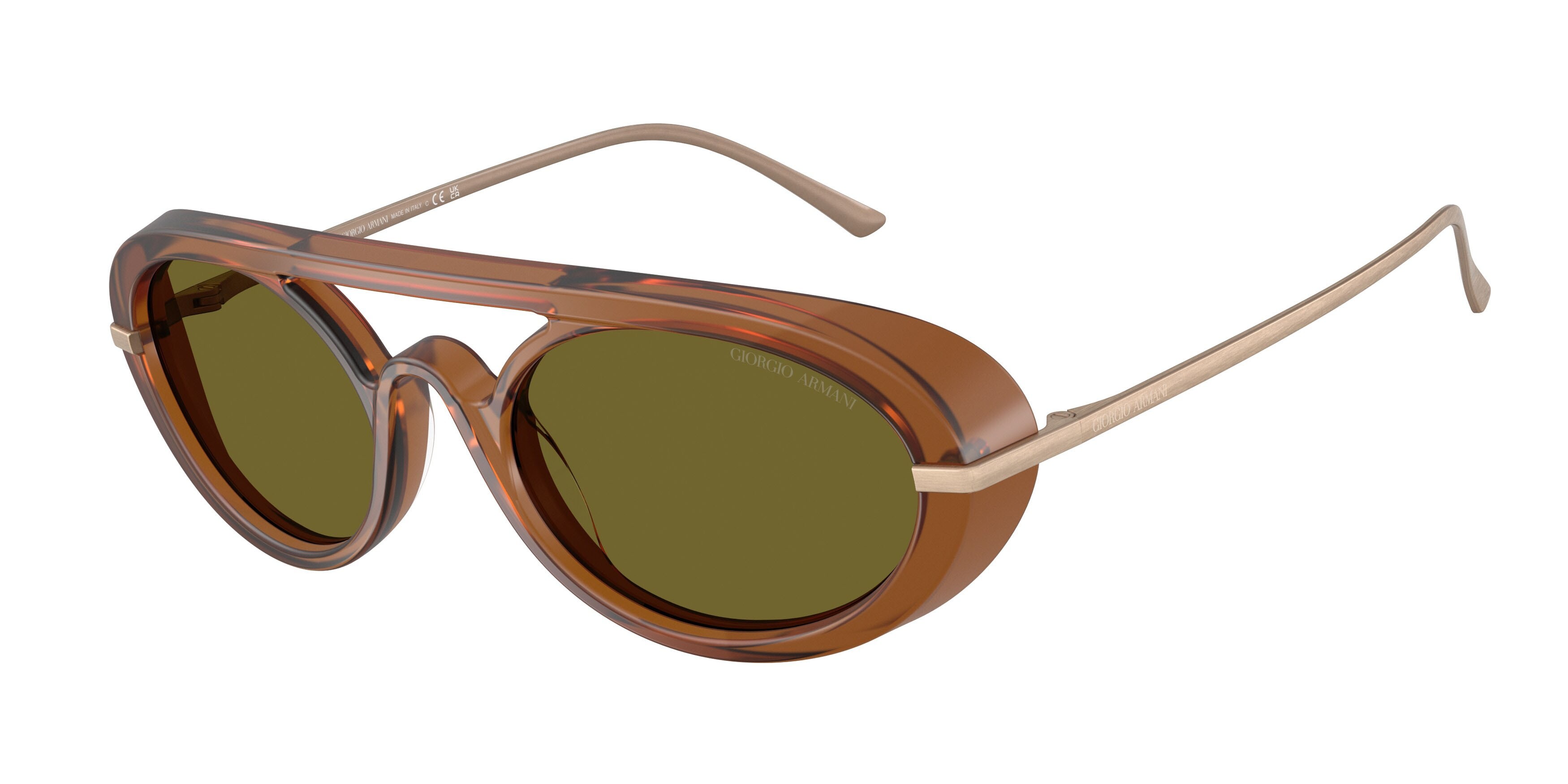 Occhiali da sole Giorgio Armani AR 8256 (6410/2) colore marrone trasparente forma ovale lenti verde scuro