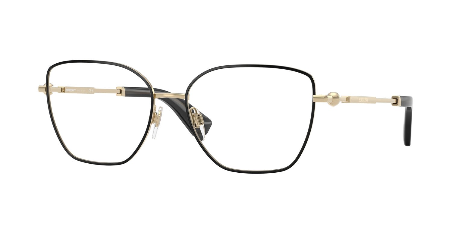 Occhiali da vista Burberry BE 1390 (1326) colore oro chiaro con bordo nero forma cat eye lenti lente demo