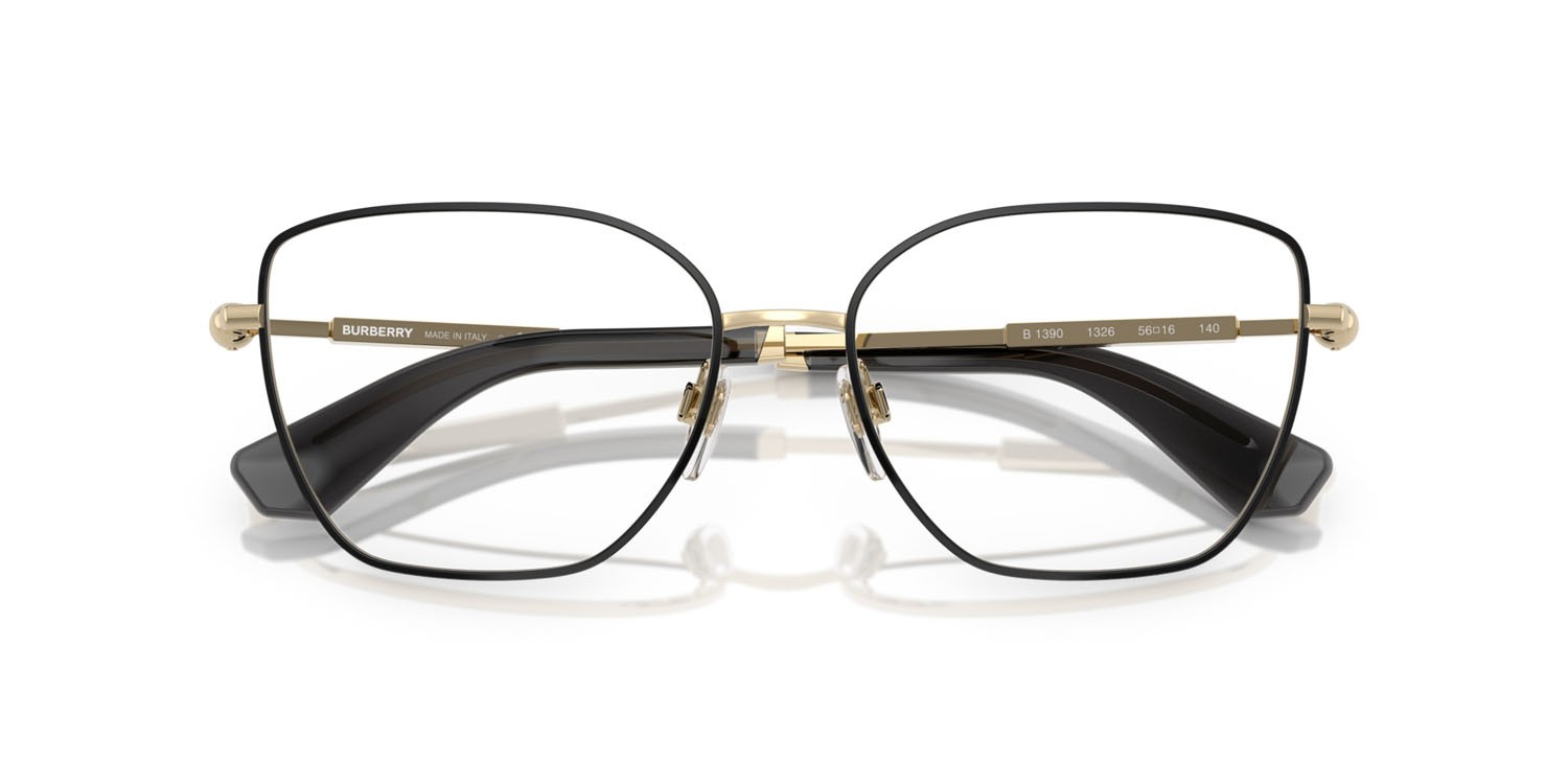 Occhiali da vista Burberry BE 1390 (1326) colore oro chiaro con bordo nero forma cat eye lenti lente demo
