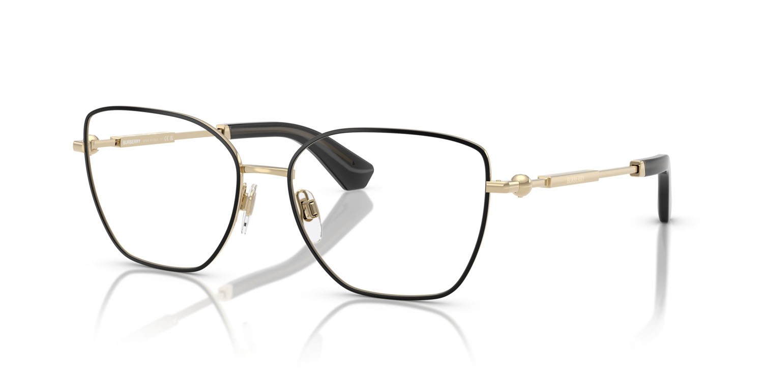 Occhiali da vista Burberry BE 1390 (1326) colore oro chiaro con bordo nero forma cat eye lenti lente demo