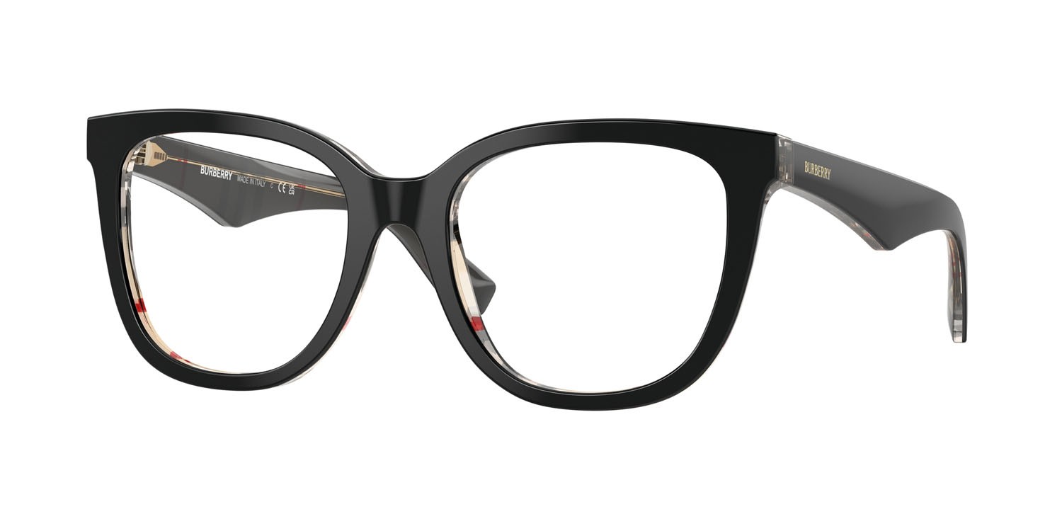 Occhiali da vista Burberry BE 2415 (4121) colore top nero su motivo a quadri vintage forma quadrato lenti lente demo