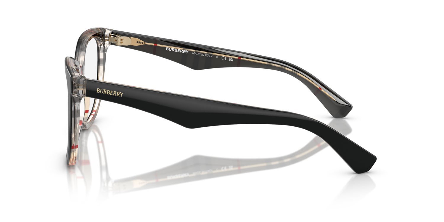 Occhiali da vista Burberry BE 2415 (4121) colore top nero su motivo a quadri vintage forma quadrato lenti lente demo