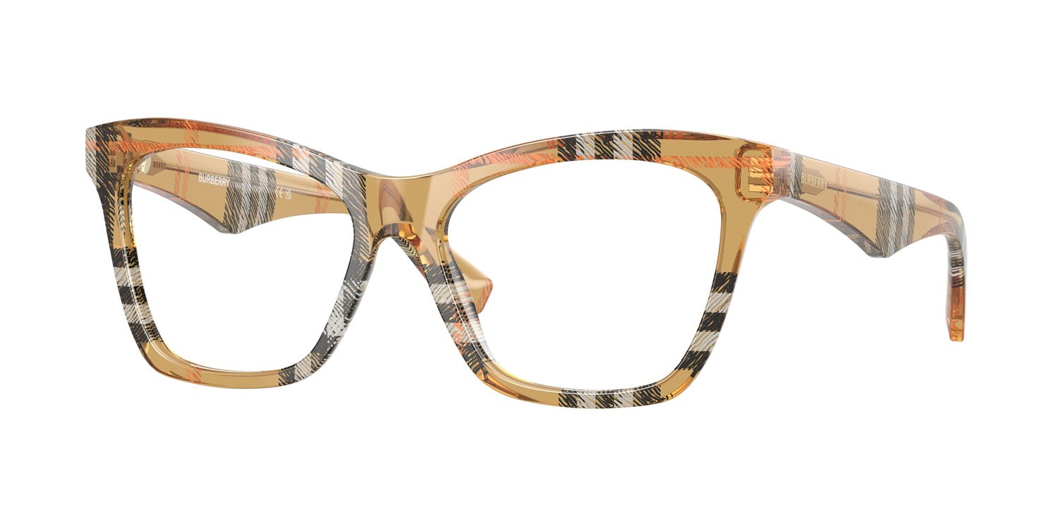 Occhiali da vista Burberry BE 2416 (4146) colore sabbia a scacchi forma cat eye lenti lente demo