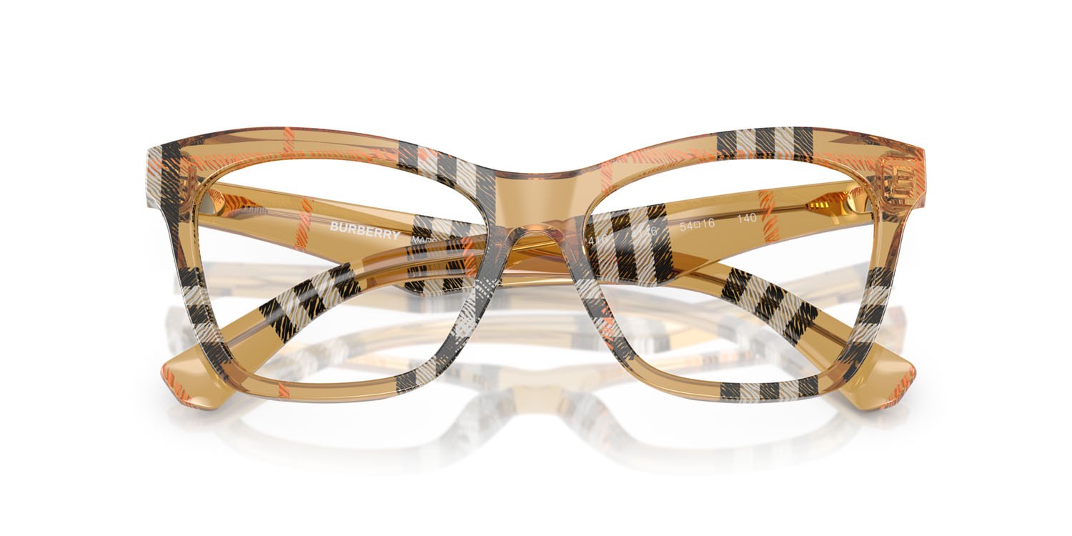 Occhiali da vista Burberry BE 2416 (4146) colore sabbia a scacchi forma cat eye lenti lente demo
