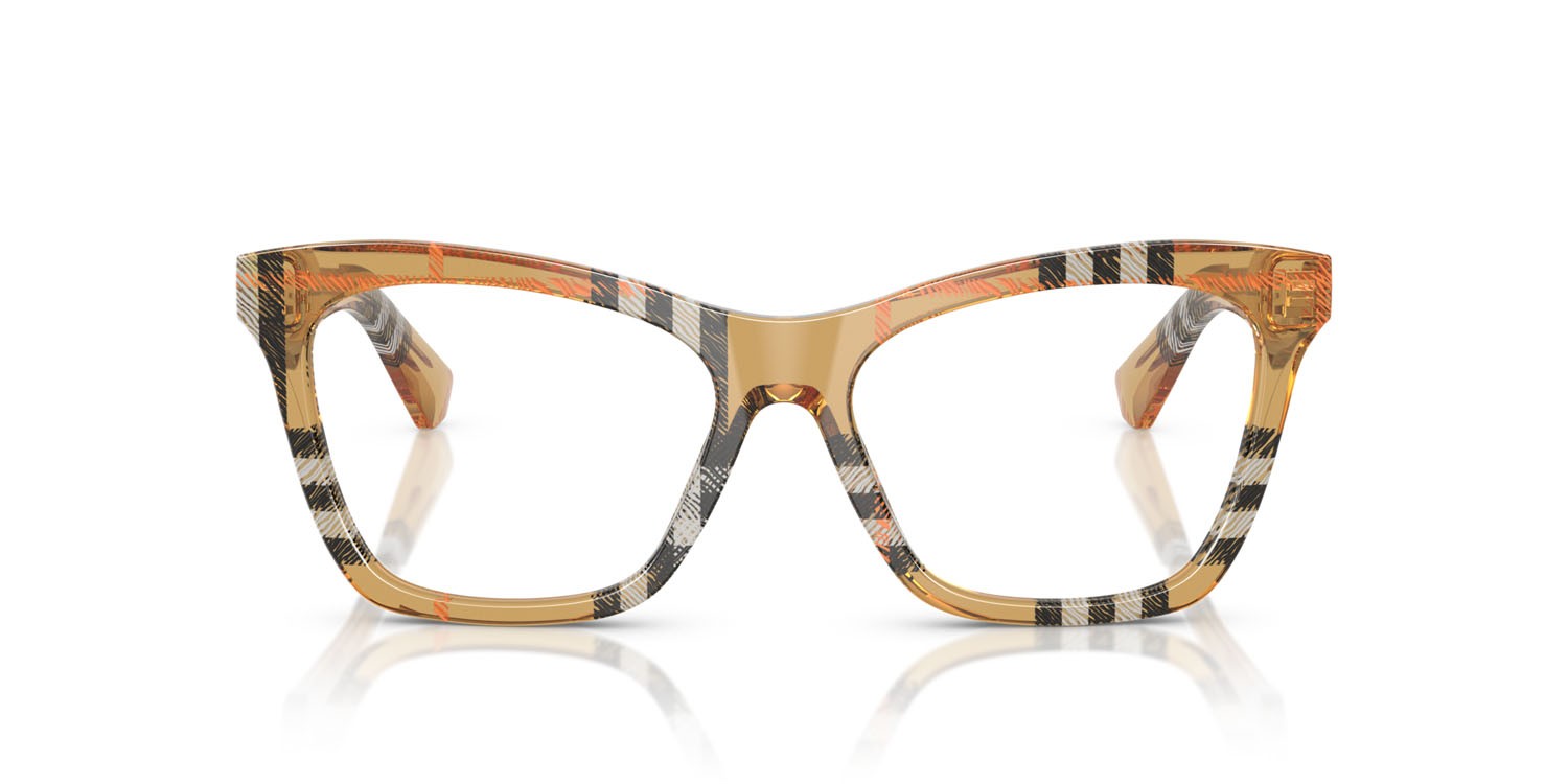 Occhiali da vista Burberry BE 2416 (4146) colore sabbia a scacchi forma cat eye lenti lente demo