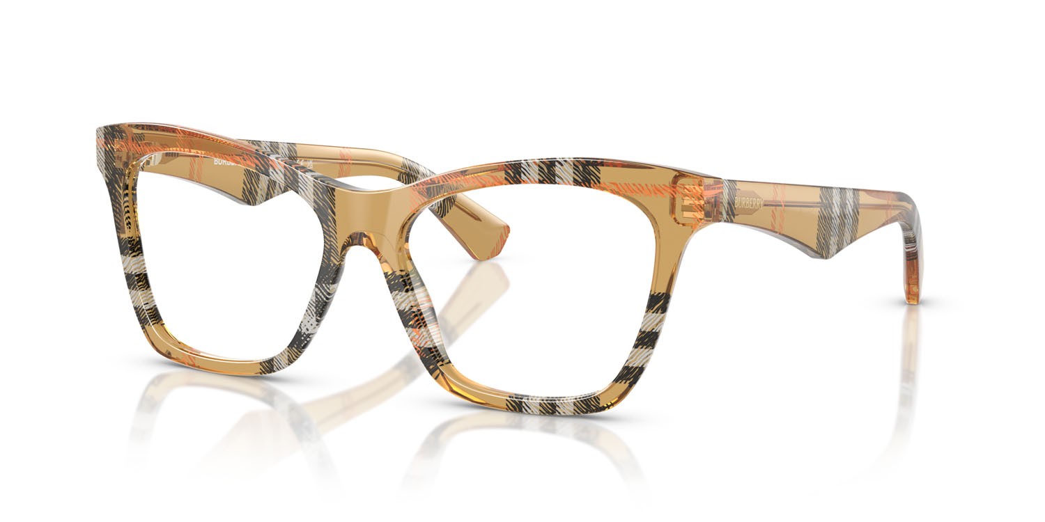 Occhiali da vista Burberry BE 2416 (4146) colore sabbia a scacchi forma cat eye lenti lente demo