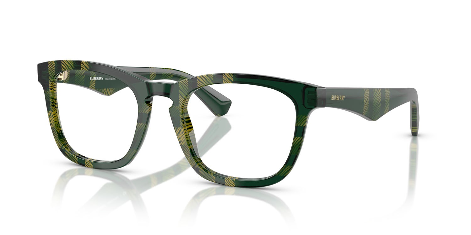 Occhiali da vista Burberry BE 2417 (4125) colore motivo a quadri verde forma quadrato lenti lente demo
