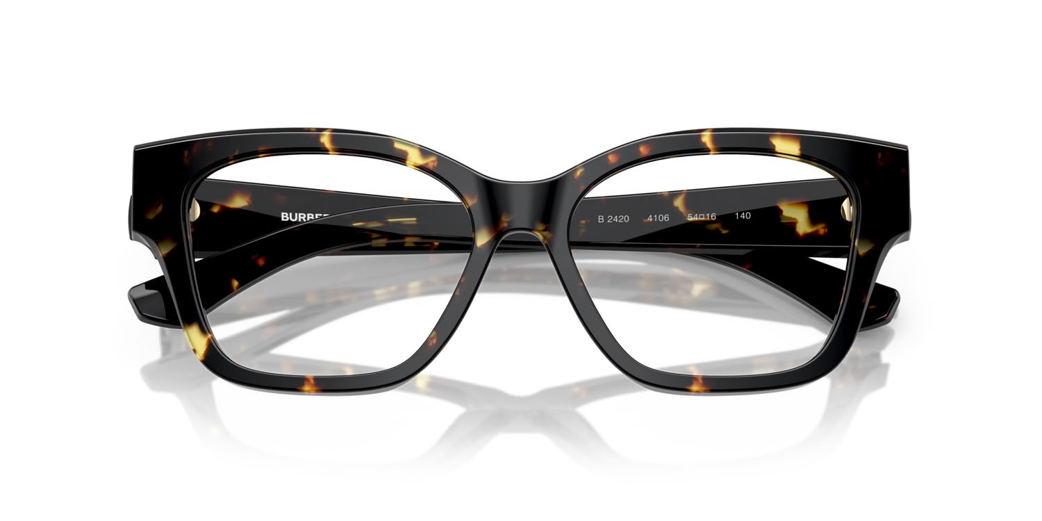Occhiali da vista Burberry BE 2420 (4106) colore havana giallo forma cat eye lenti lente demo