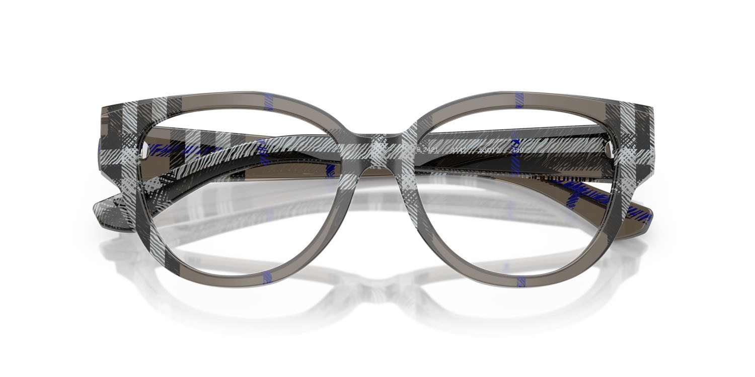 Occhiali da vista Burberry BE 2421 (4147) colore lichen check forma pantos lenti lente demo