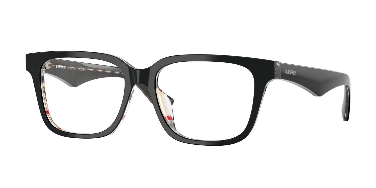 Occhiali da vista Burberry BE 2425D (4121) colore top nero su motivo a quadri vintage forma quadrato lenti lente demo