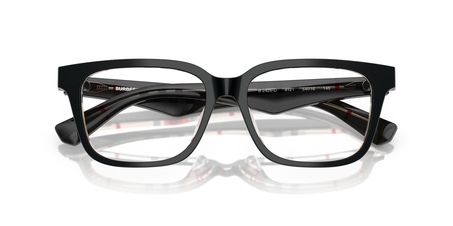Occhiali da vista Burberry BE 2425D (4121) colore top nero su motivo a quadri vintage forma quadrato lenti lente demo