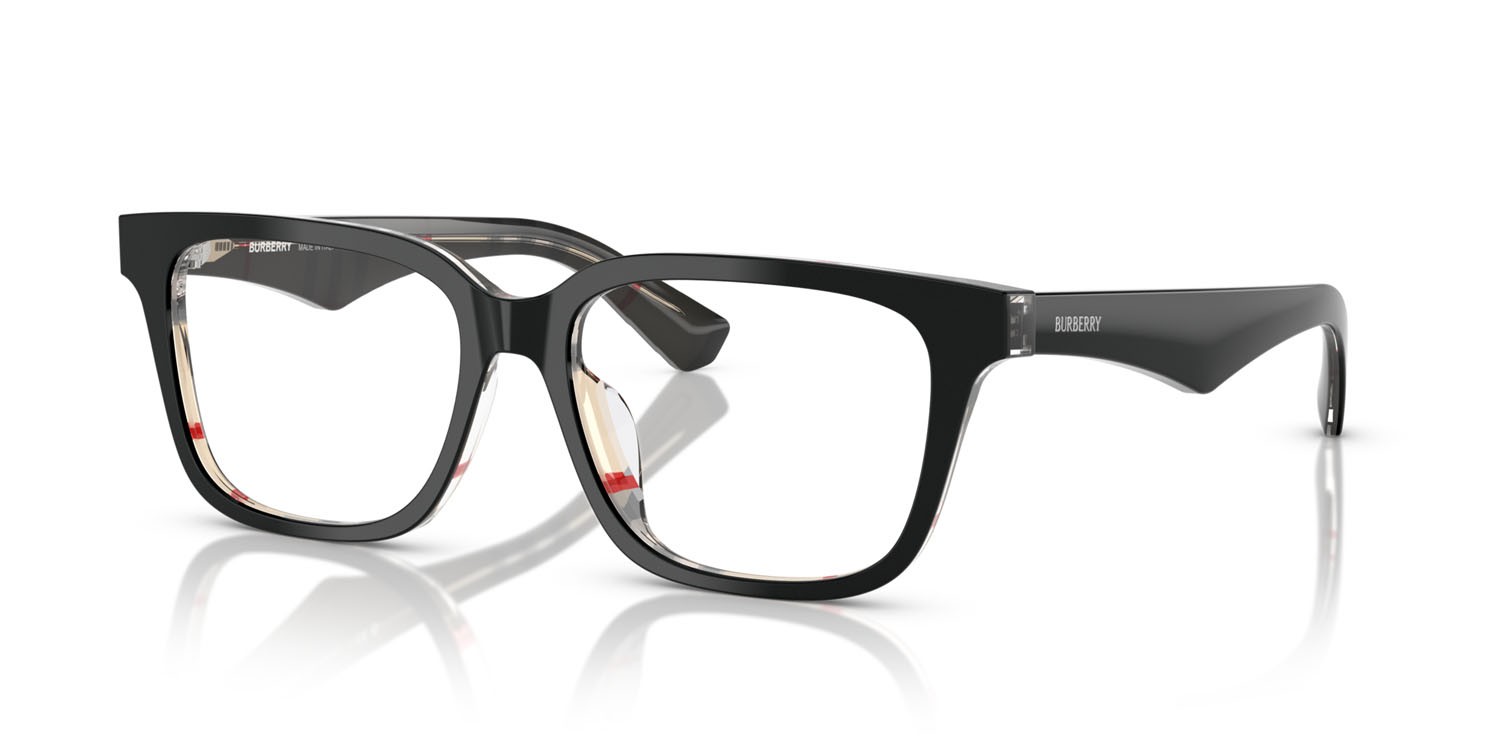 Occhiali da vista Burberry BE 2425D (4121) colore top nero su motivo a quadri vintage forma quadrato lenti lente demo