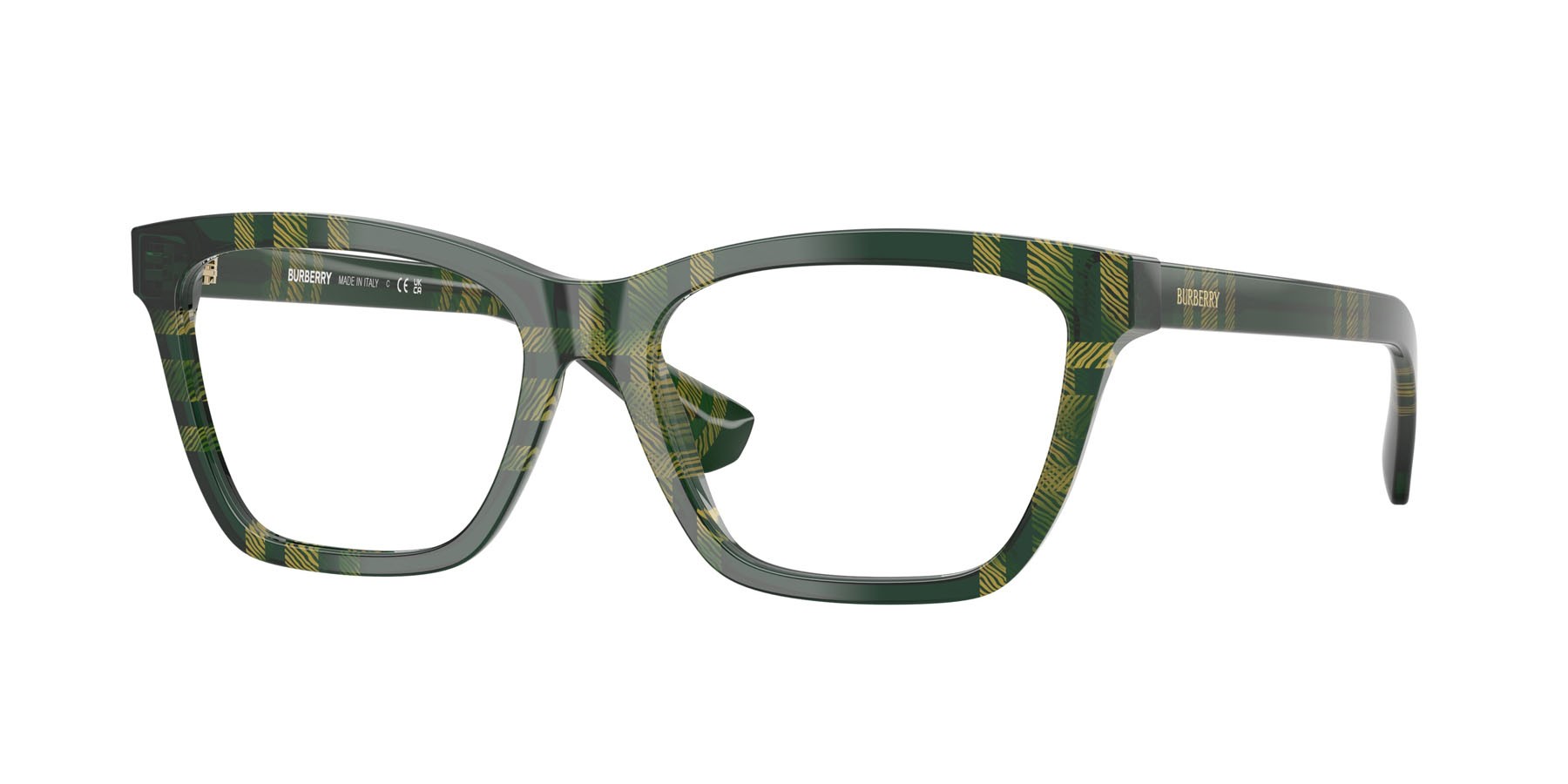 Occhiali da vista Burberry BE 2440 (4169) colore motivo a quadri verde forma rettangolare lenti lente demo