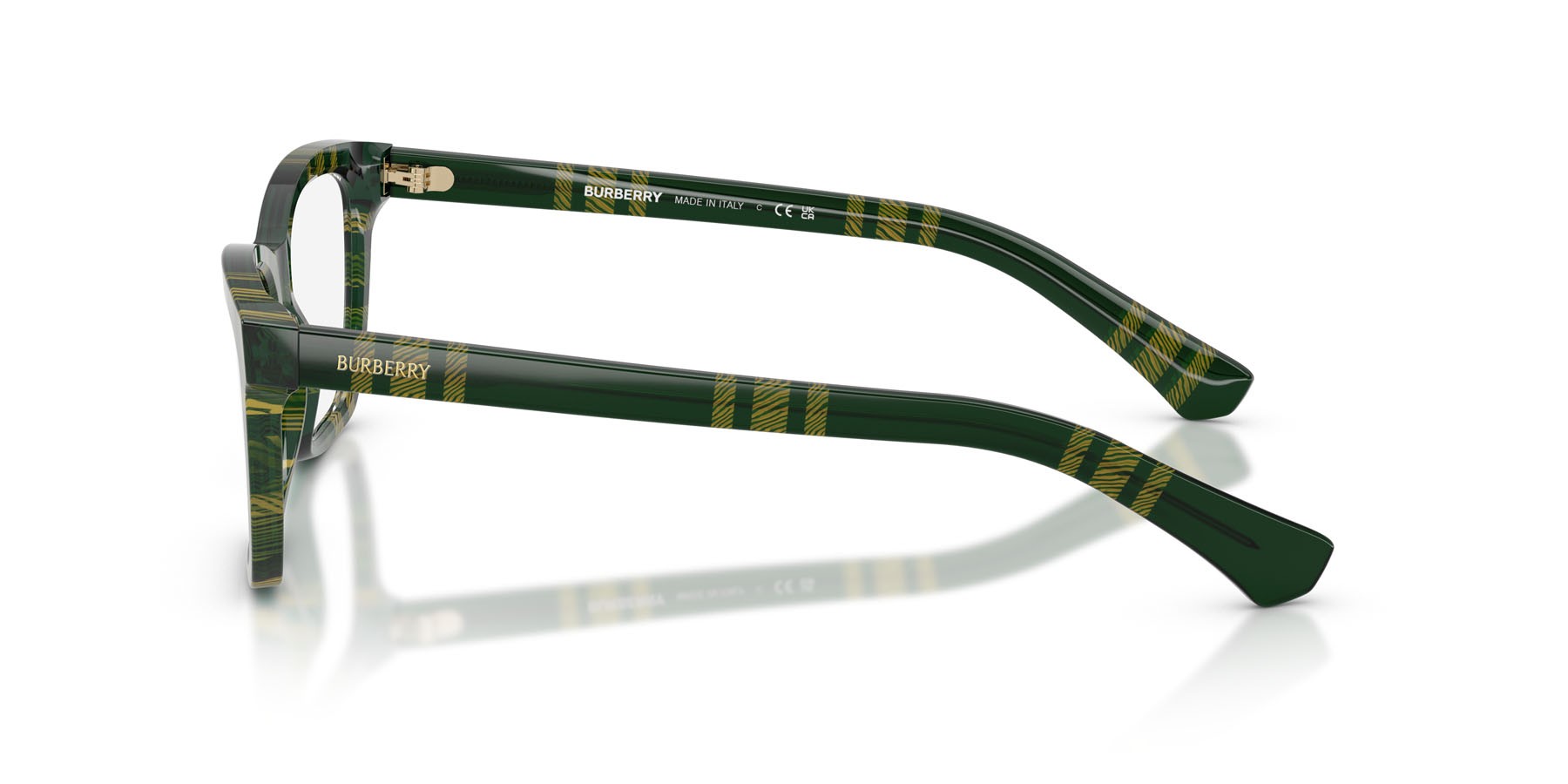 Occhiali da vista Burberry BE 2440 (4169) colore motivo a quadri verde forma rettangolare lenti lente demo