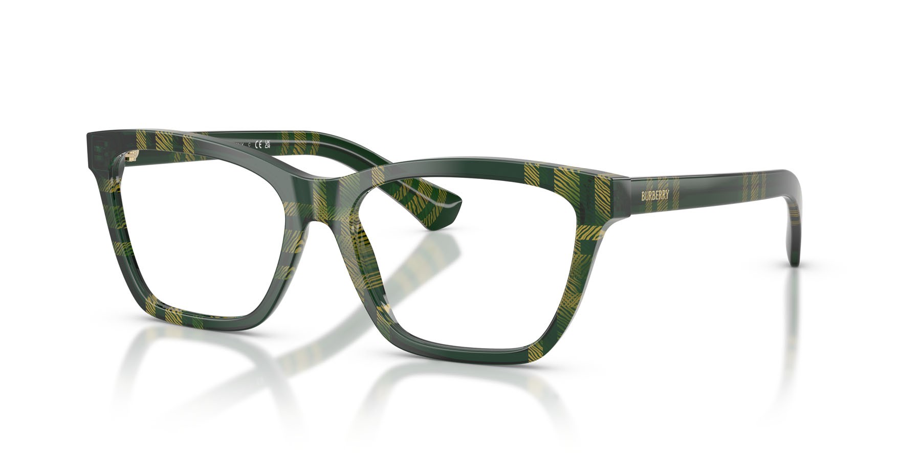 Occhiali da vista Burberry BE 2440 (4169) colore motivo a quadri verde forma rettangolare lenti lente demo